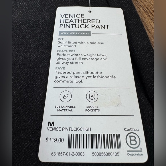 Athleta Vincent Heathered Pintuck Pant Carcoal Heather Gray Sz M NWT - Picture 5 of 9